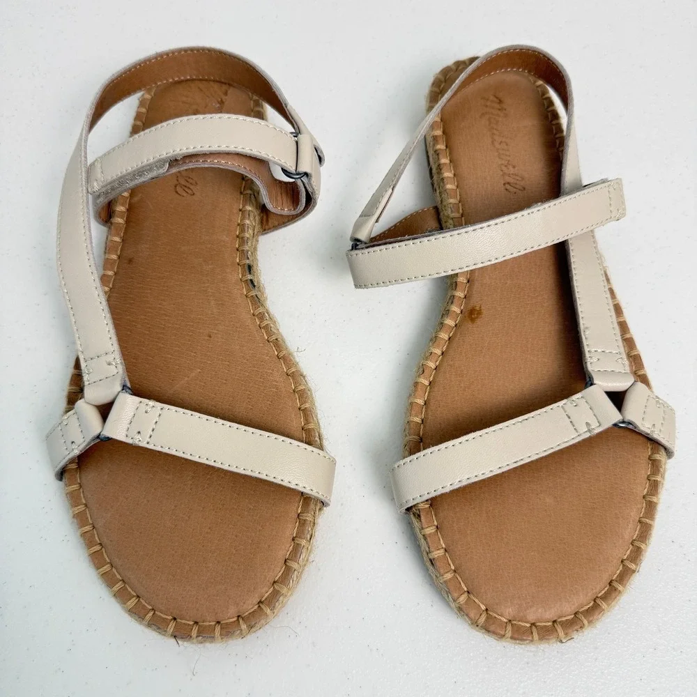 Madewell The Hallie Espadrille Sandal in Leather Pale Oyster Cream Womens 7